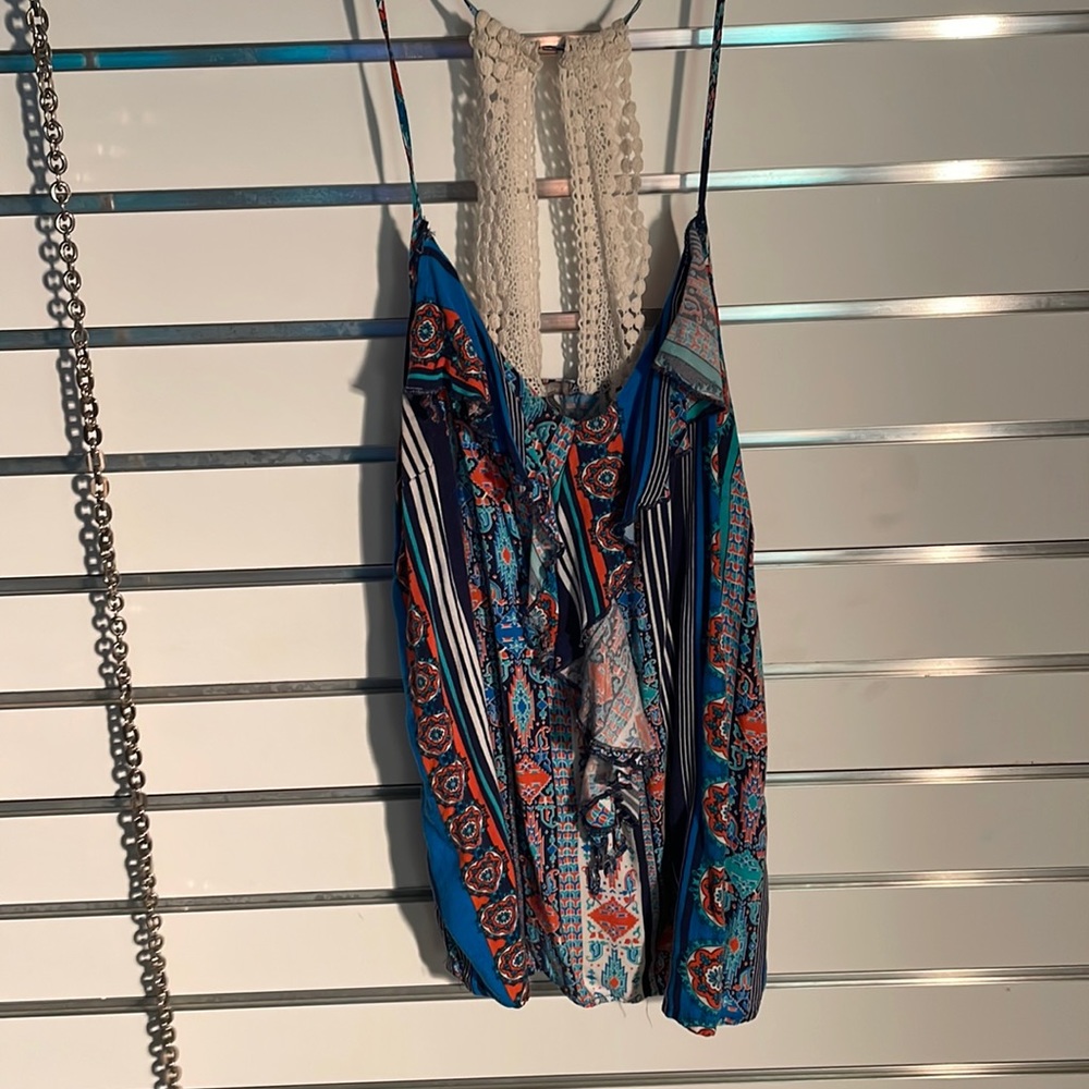 Sexy casual top multi colored string neck